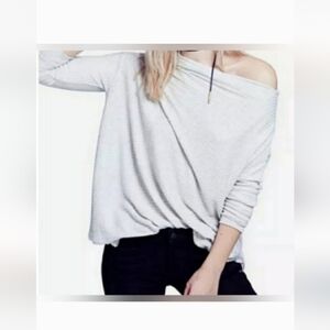 Free People Lover Ribbed Long Sleeve Slouchy Knit Oversized Top Gray Size Small